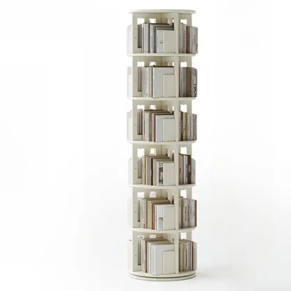 Swivel Rubberwood Vertical Open Back Bookcase with Drawer Image - 23