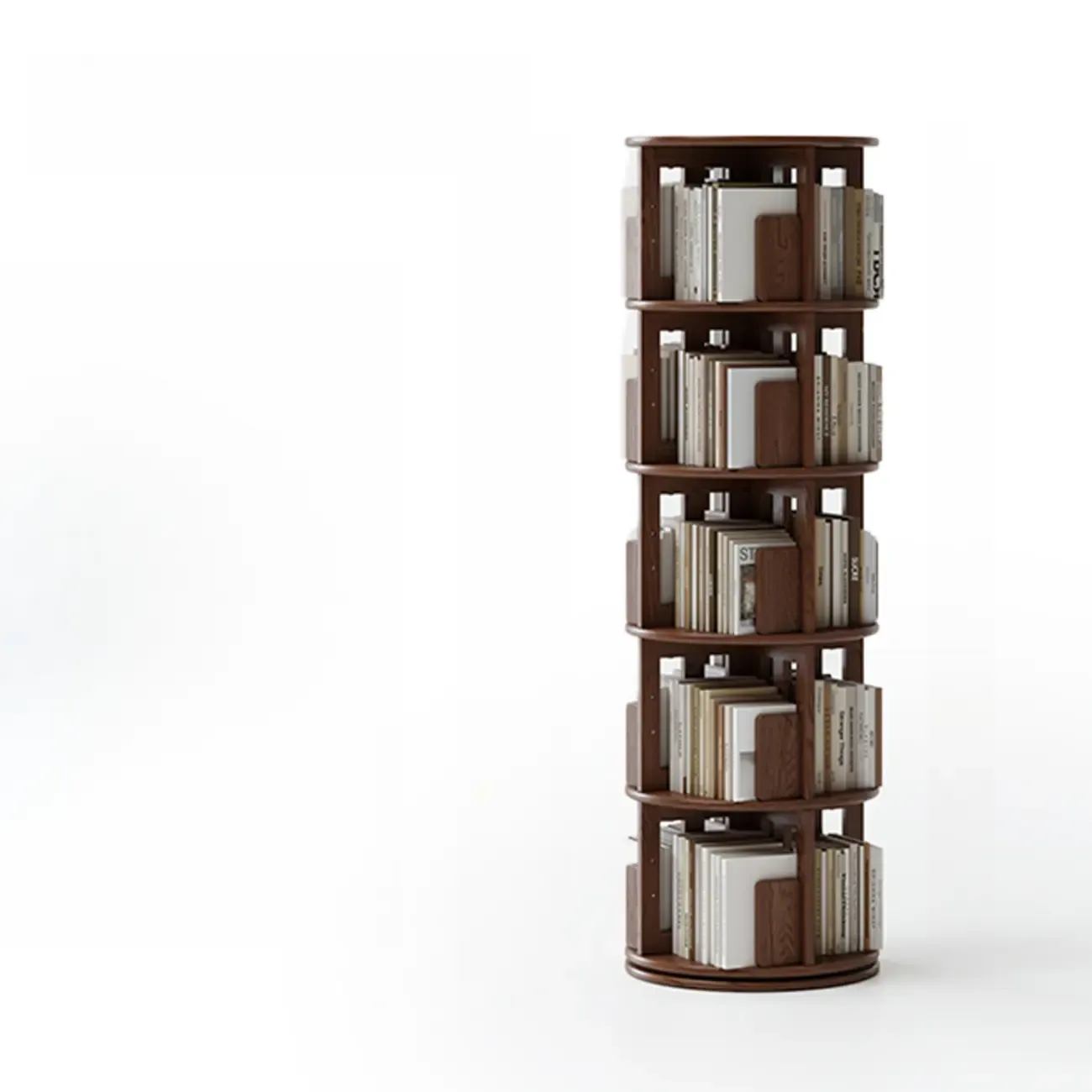 Swivel Rubberwood Vertical Open Back Bookcase with Drawer Image - 25