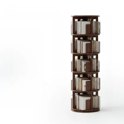 Swivel Rubberwood Vertical Open Back Bookcase with Drawer Image - 25