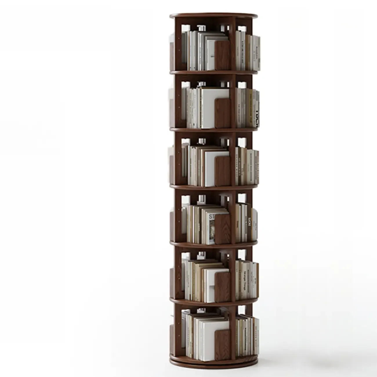 Swivel Rubberwood Vertical Open Back Bookcase with Drawer Image - 26