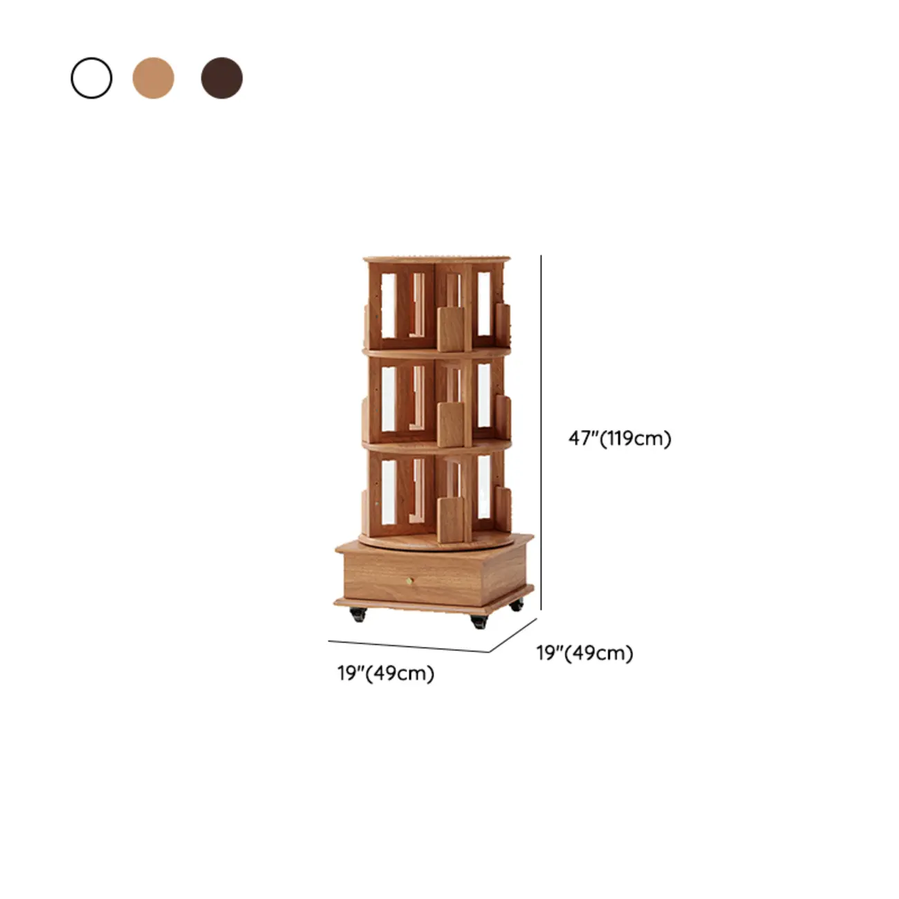 Swivel Rubberwood Vertical Open Back Bookcase with Drawer Image - 30 | homeyfad