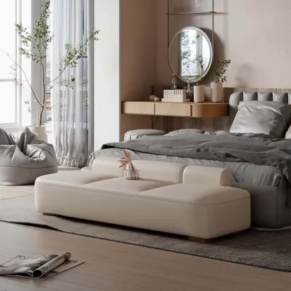 Modern Upholstered Leather Tufted Long Bedroom Bench Image - 5