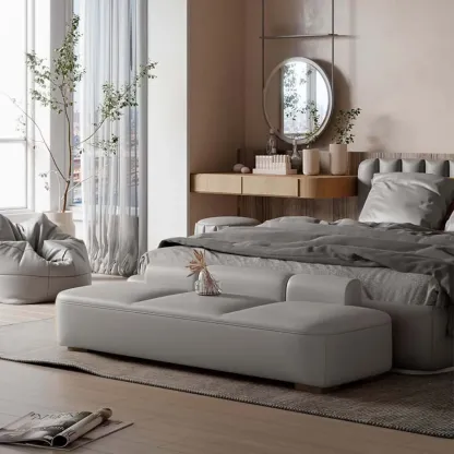 Modern Upholstered Leather Tufted Long Bedroom Bench Image - 6