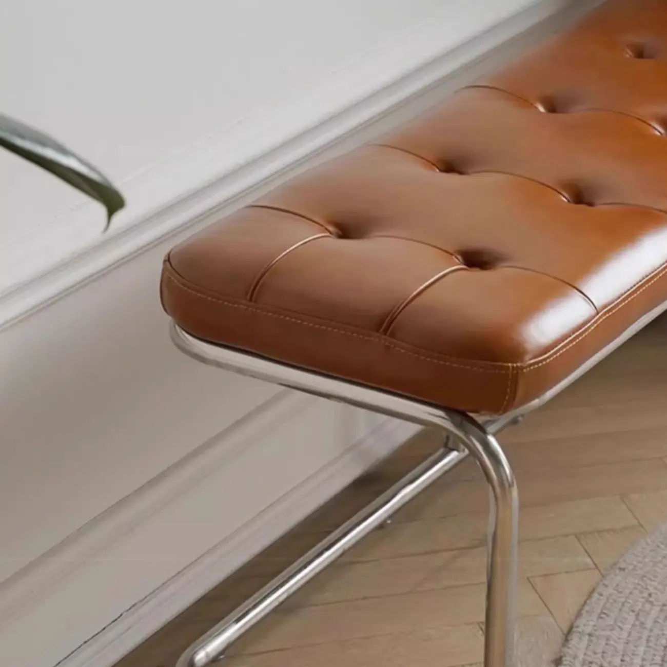 Modern Leather Rectangular Upholstered Bedroom Bench Image - 8 | homeyfad