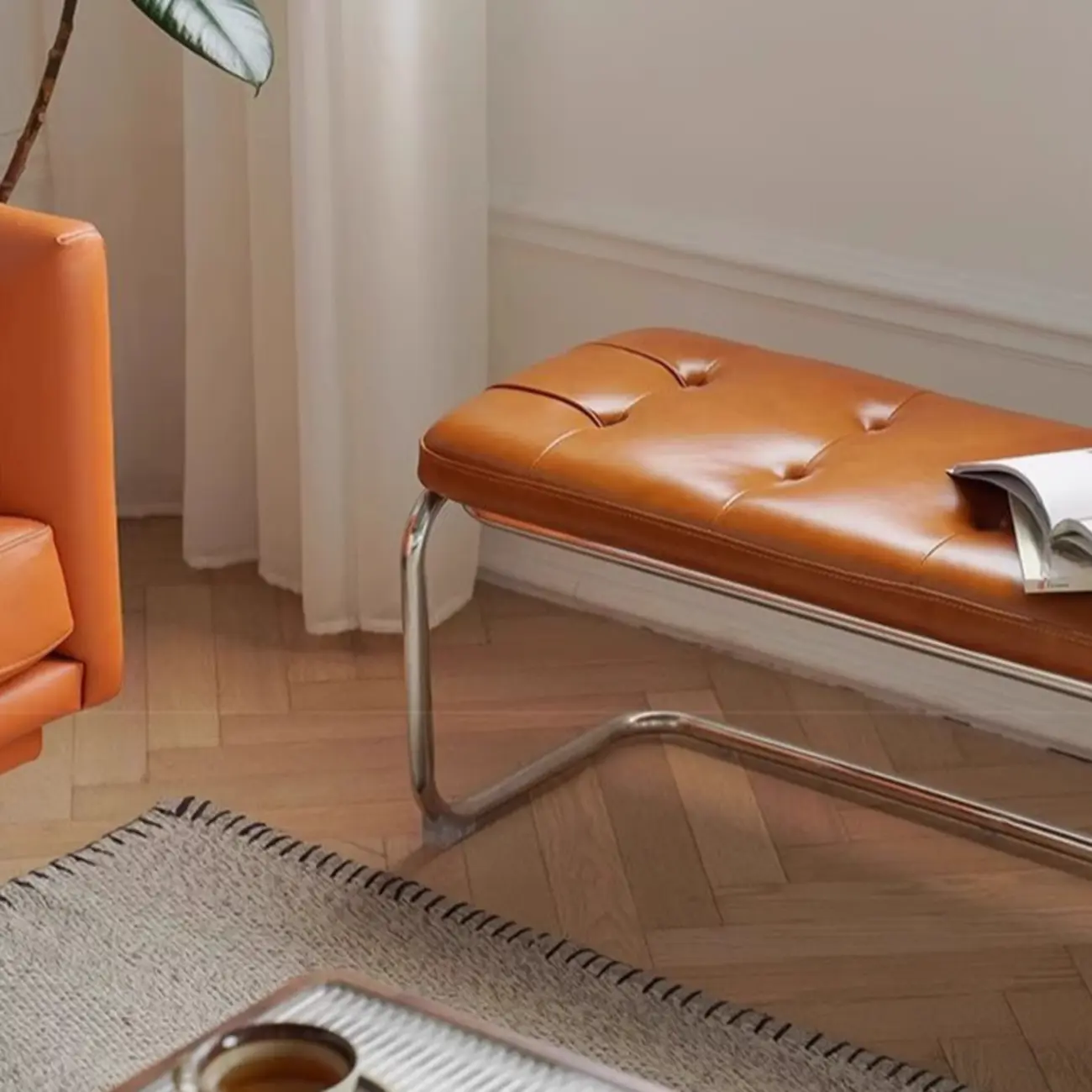 Modern Leather Rectangular Upholstered Bedroom Bench Image - 10 | homeyfad