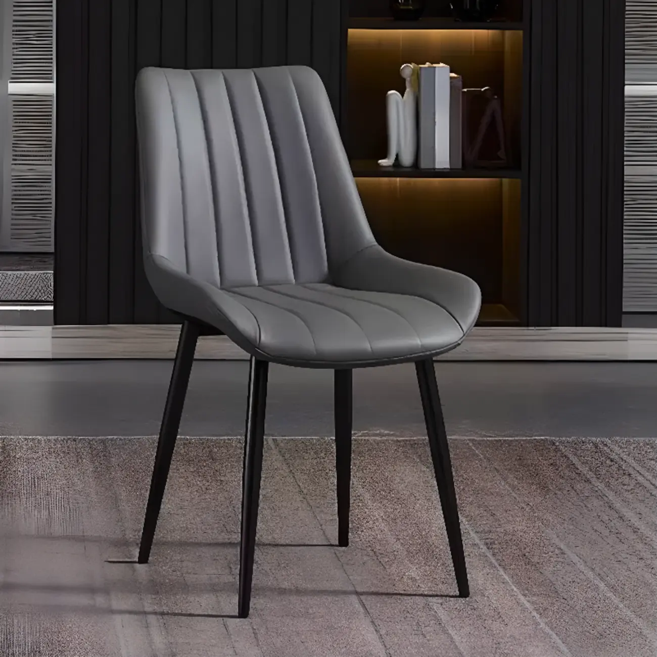 Minimalist Low Back Trufted Leather Upholstered Dining Chair Image - 4 | homeyfad