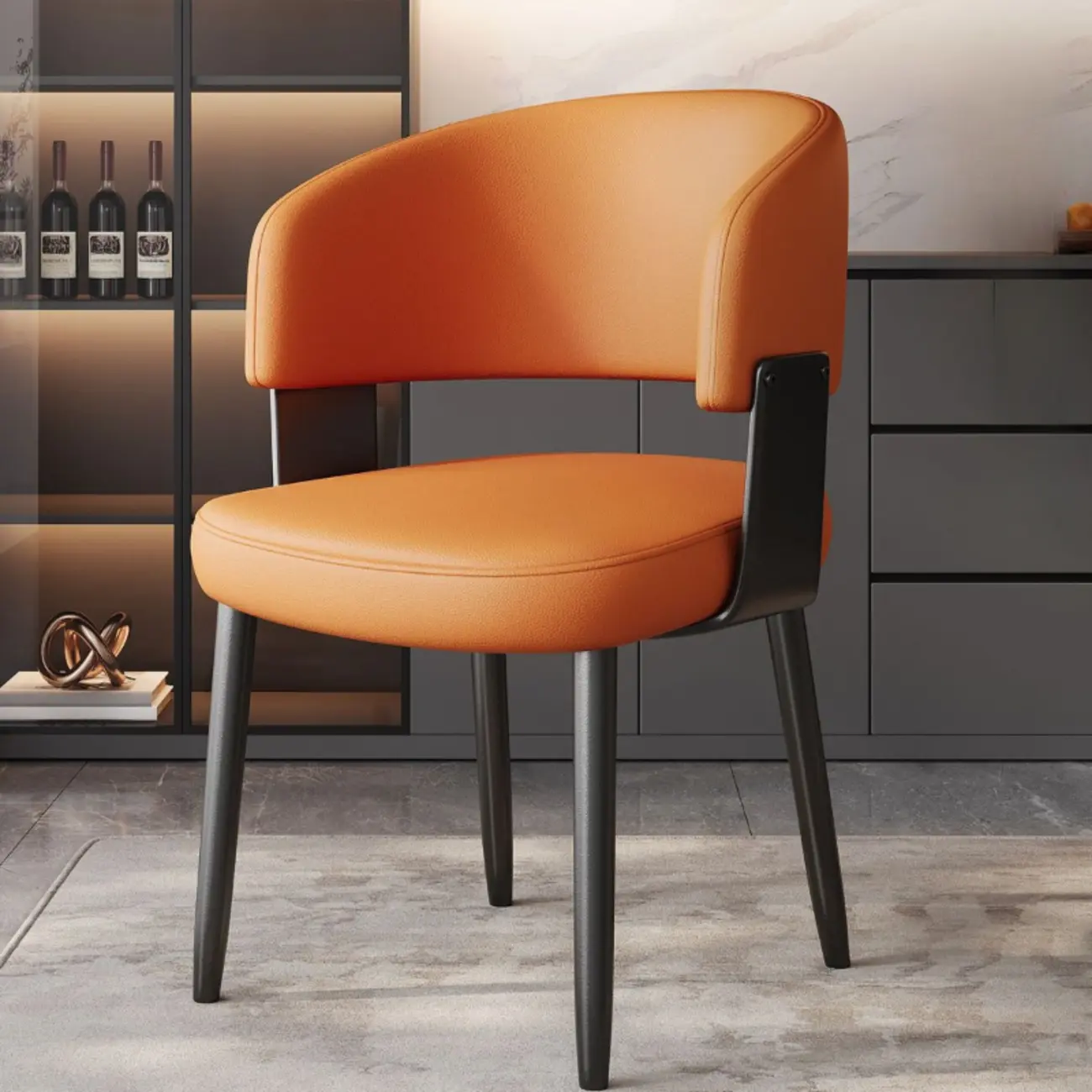 Modern Glam Leather Upholstered Dining Chair Image - 10 | homeyfad