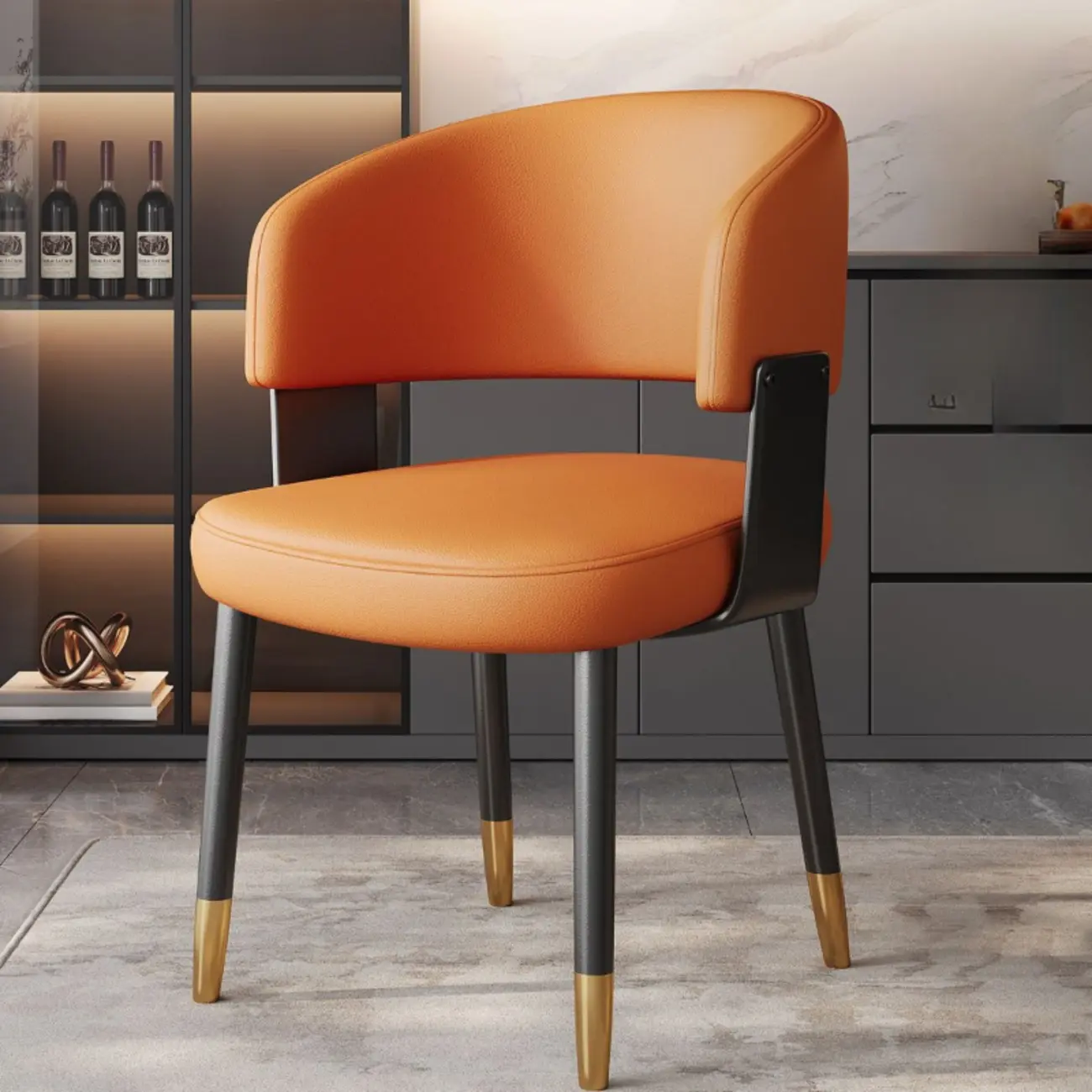 Modern Glam Leather Upholstered Dining Chair Image - 9 | homeyfad