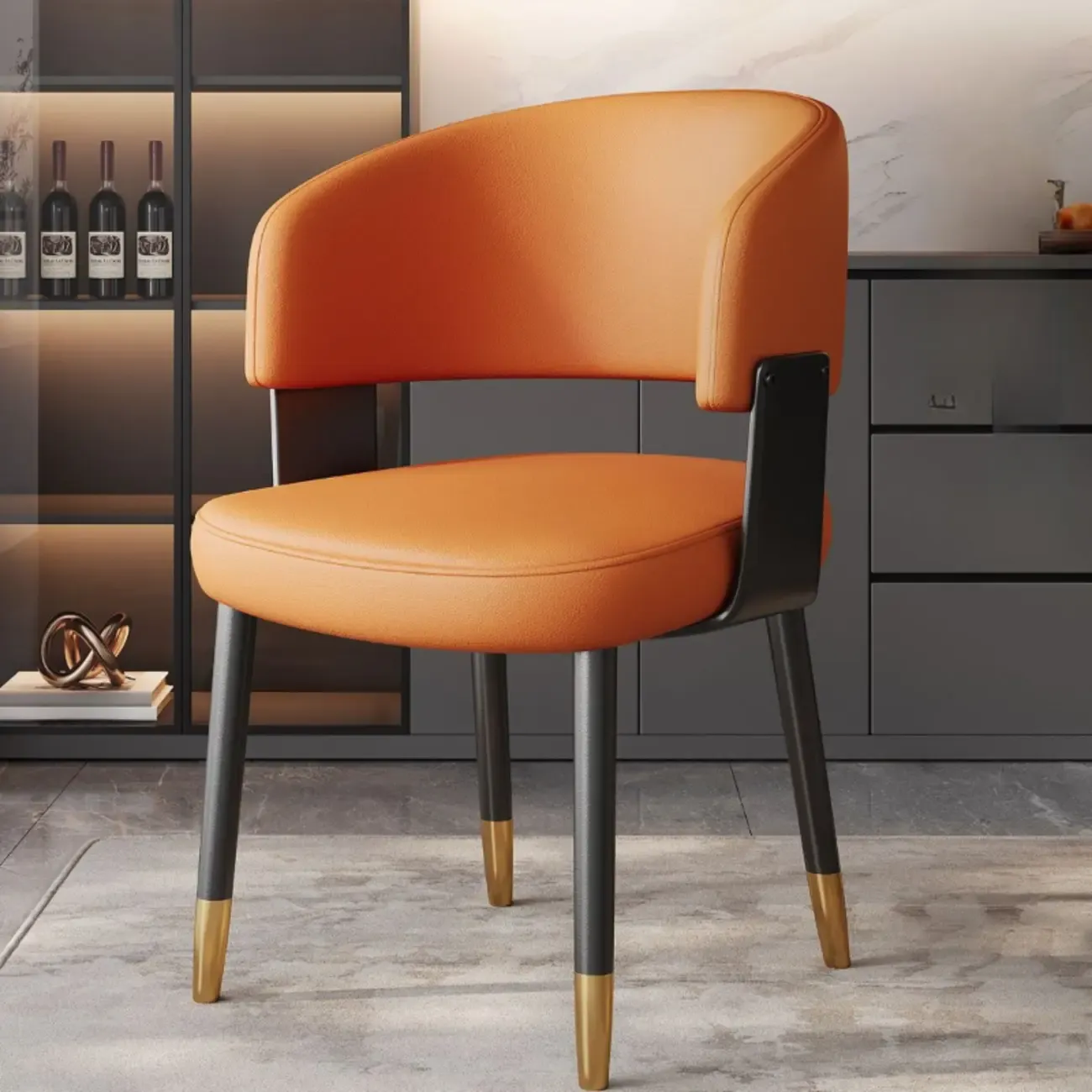 Modern Glam Leather Upholstered Dining Chair Image - 9