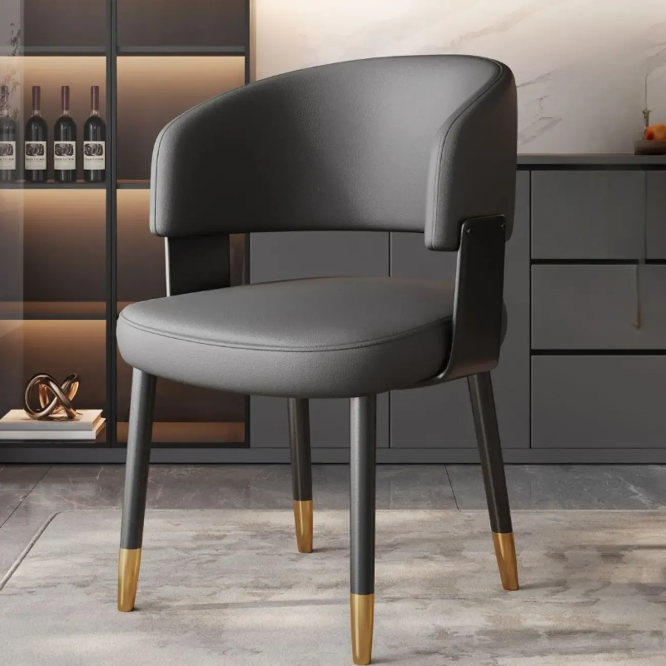 Modern Glam Leather Upholstered Dining Chair Image - 12