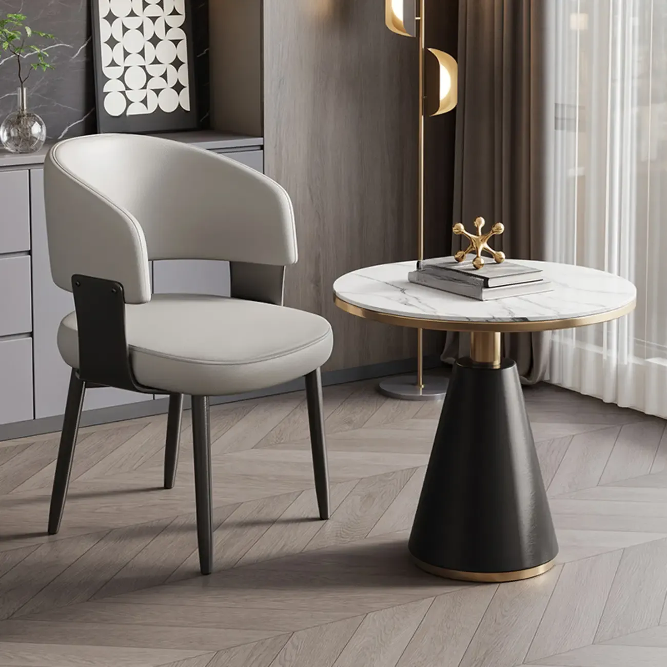 Modern Glam Leather Upholstered Dining Chair Image - 4