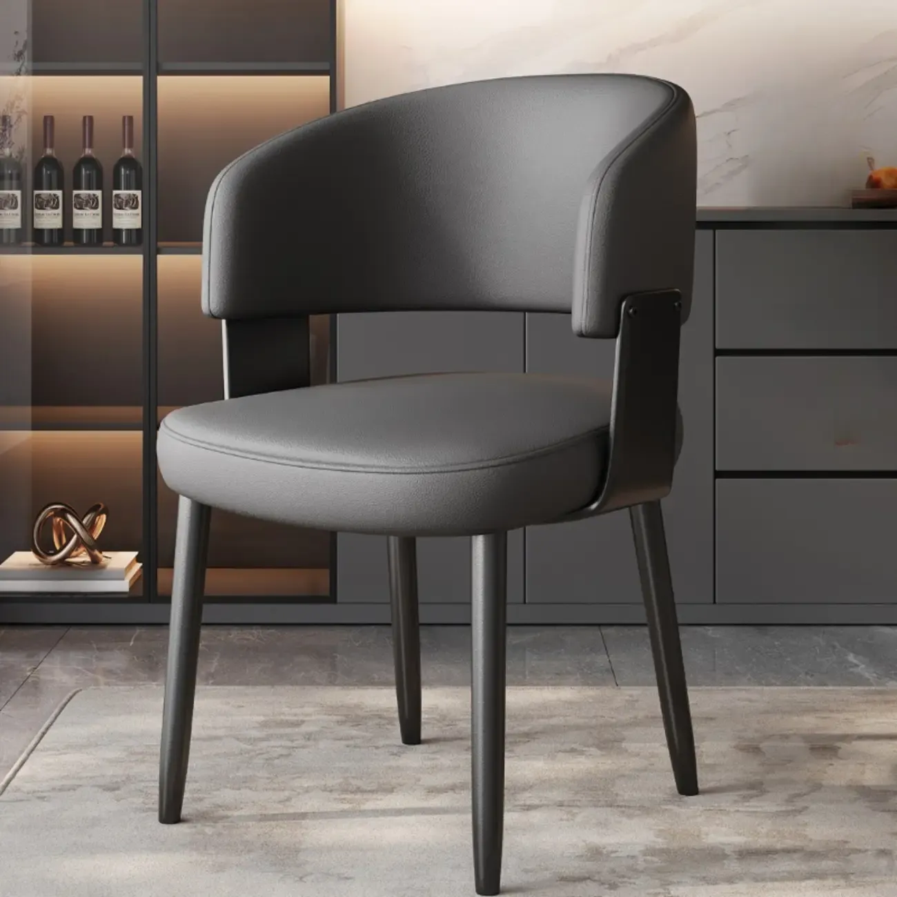 Modern Glam Leather Upholstered Dining Chair Image - 13