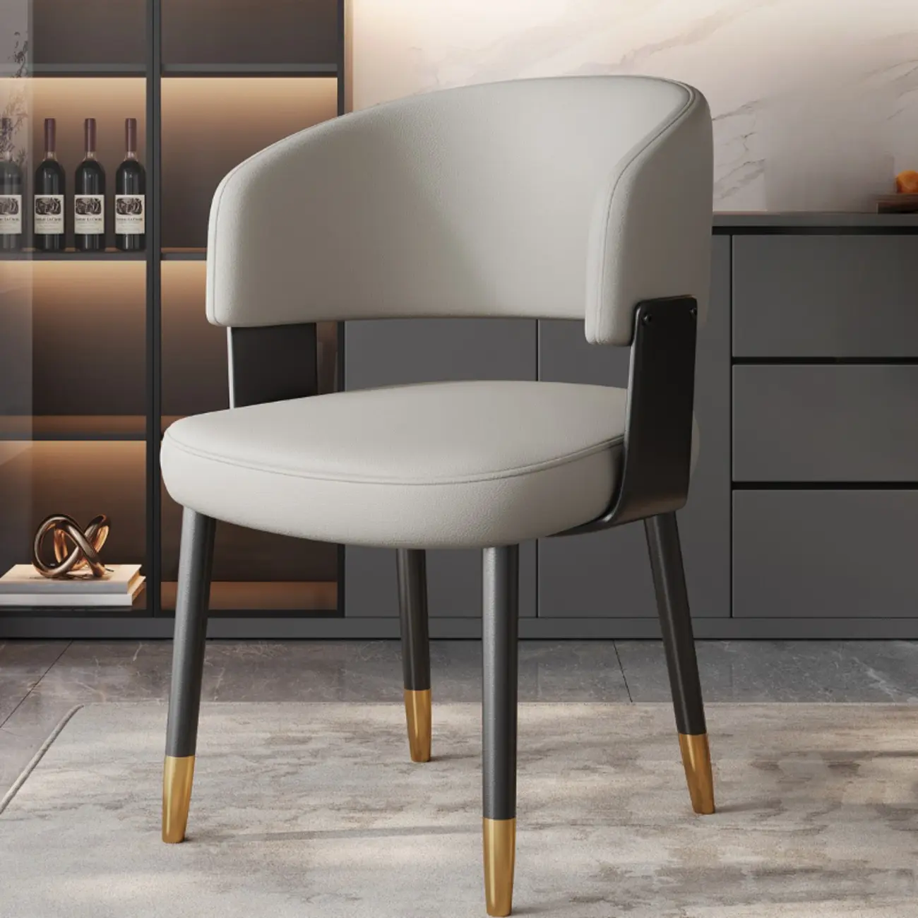 Modern Glam Leather Upholstered Dining Chair Image - 15 | homeyfad