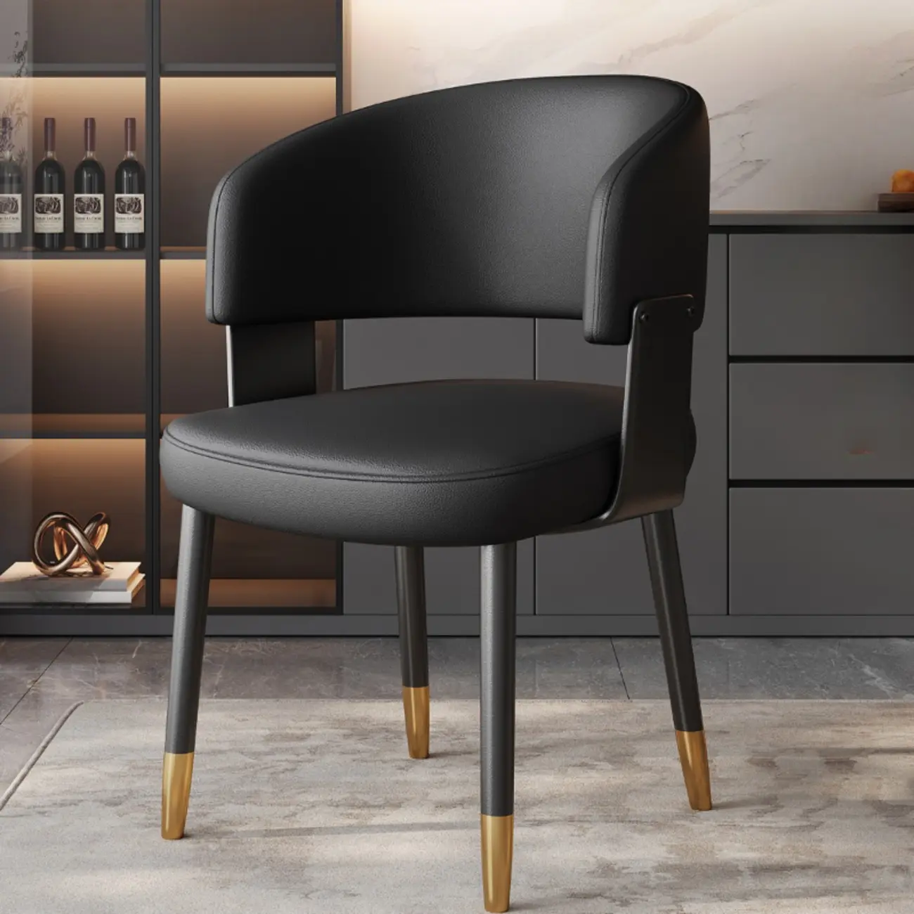 Modern Glam Leather Upholstered Dining Chair Image - 17 | homeyfad