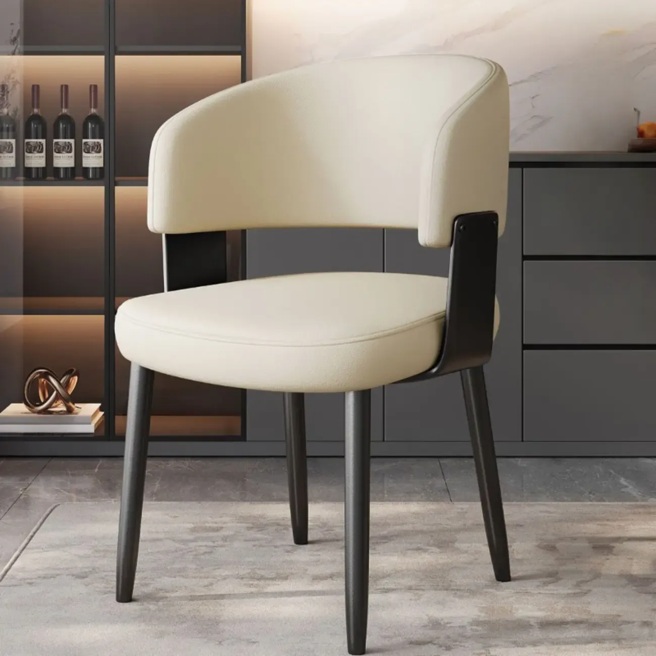 Modern Glam Leather Upholstered Dining Chair Image - 18