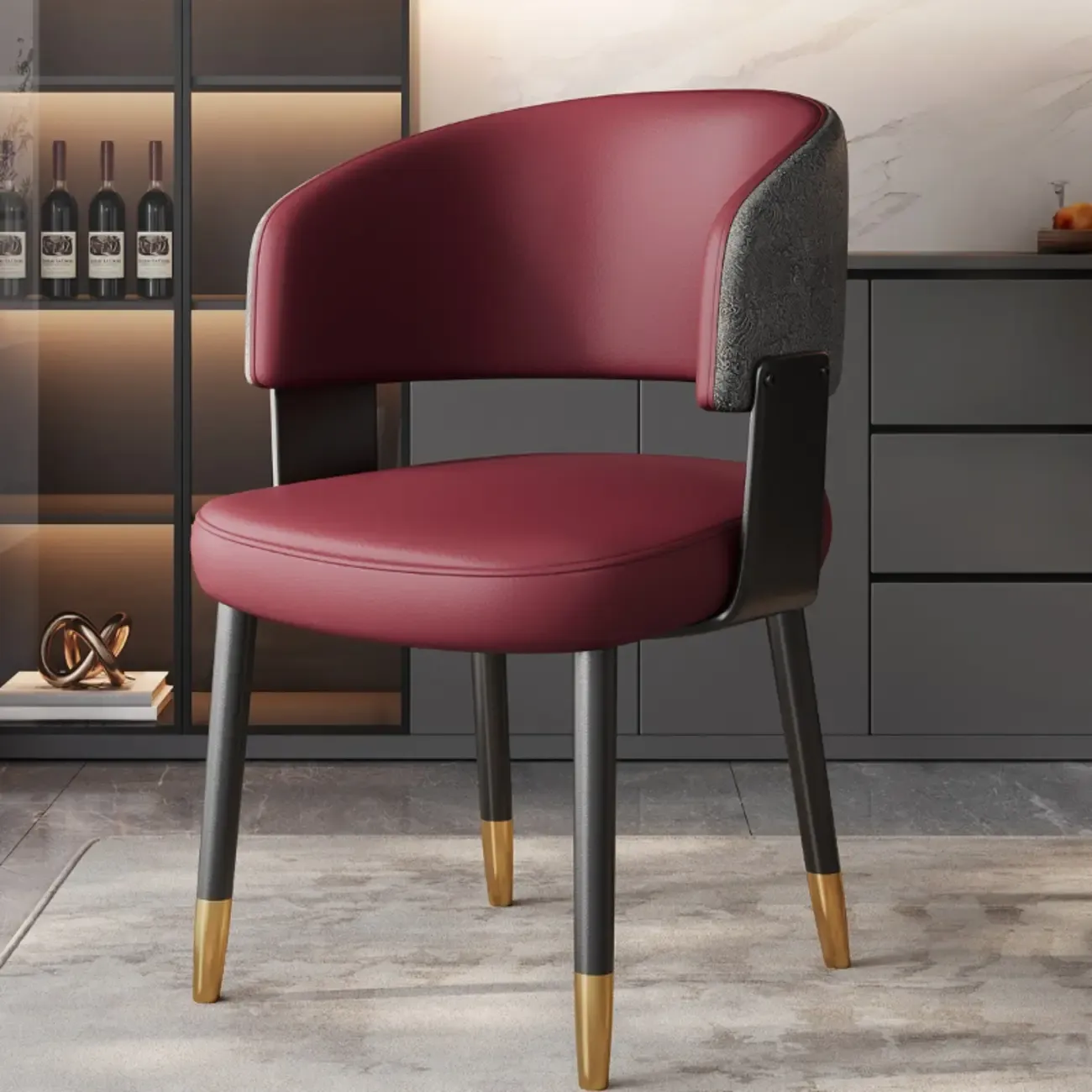 Modern Glam Leather Upholstered Dining Chair Image - 19