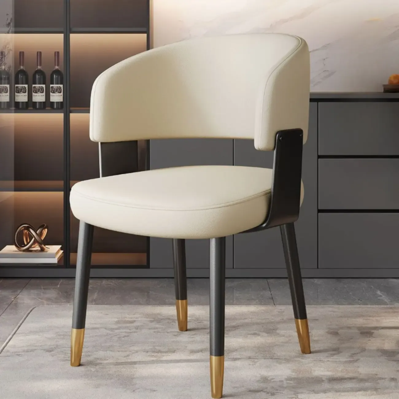 Modern Glam Leather Upholstered Dining Chair Image - 20