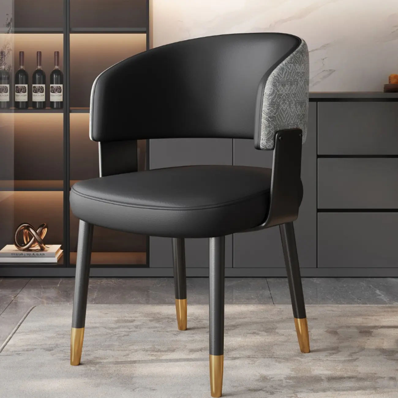 Modern Glam Leather Upholstered Dining Chair Image - 21 | homeyfad