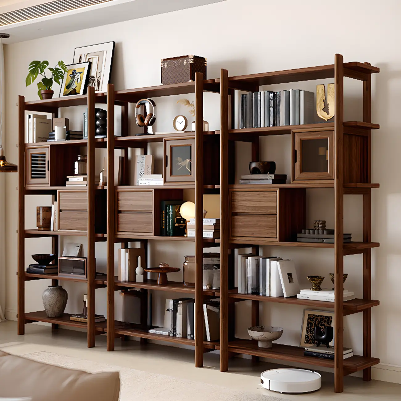 Black Walnut Open Back Wooden Vertical Display Bookshelf Image - 1 | homeyfad
