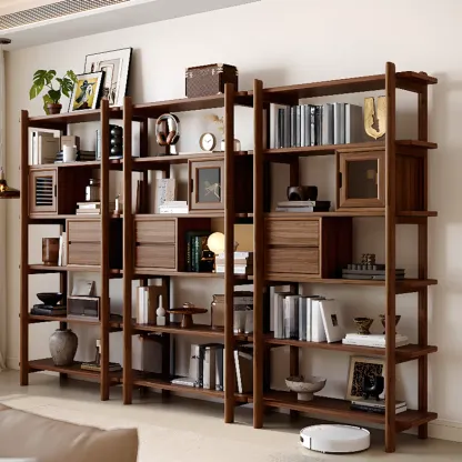 Black Walnut Open Back Wooden Vertical Display Bookshelf Image - 1
