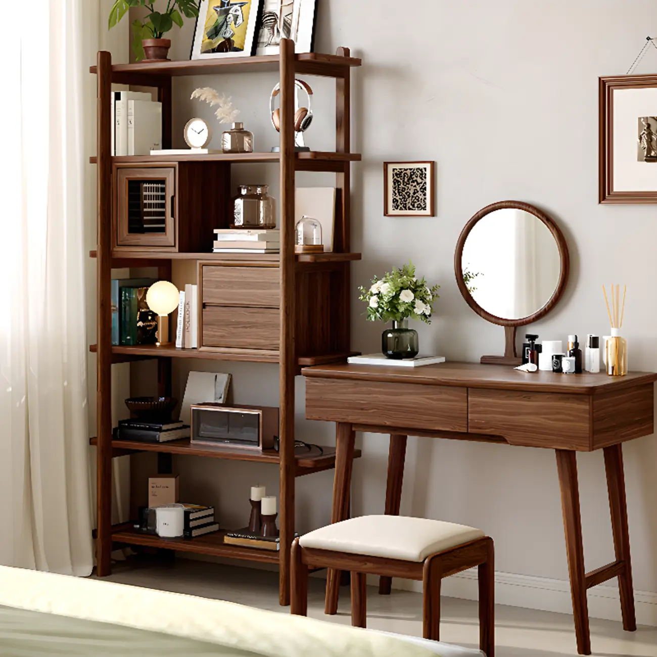 Black Walnut Open Back Wooden Vertical Display Bookshelf Image - 3 | homeyfad