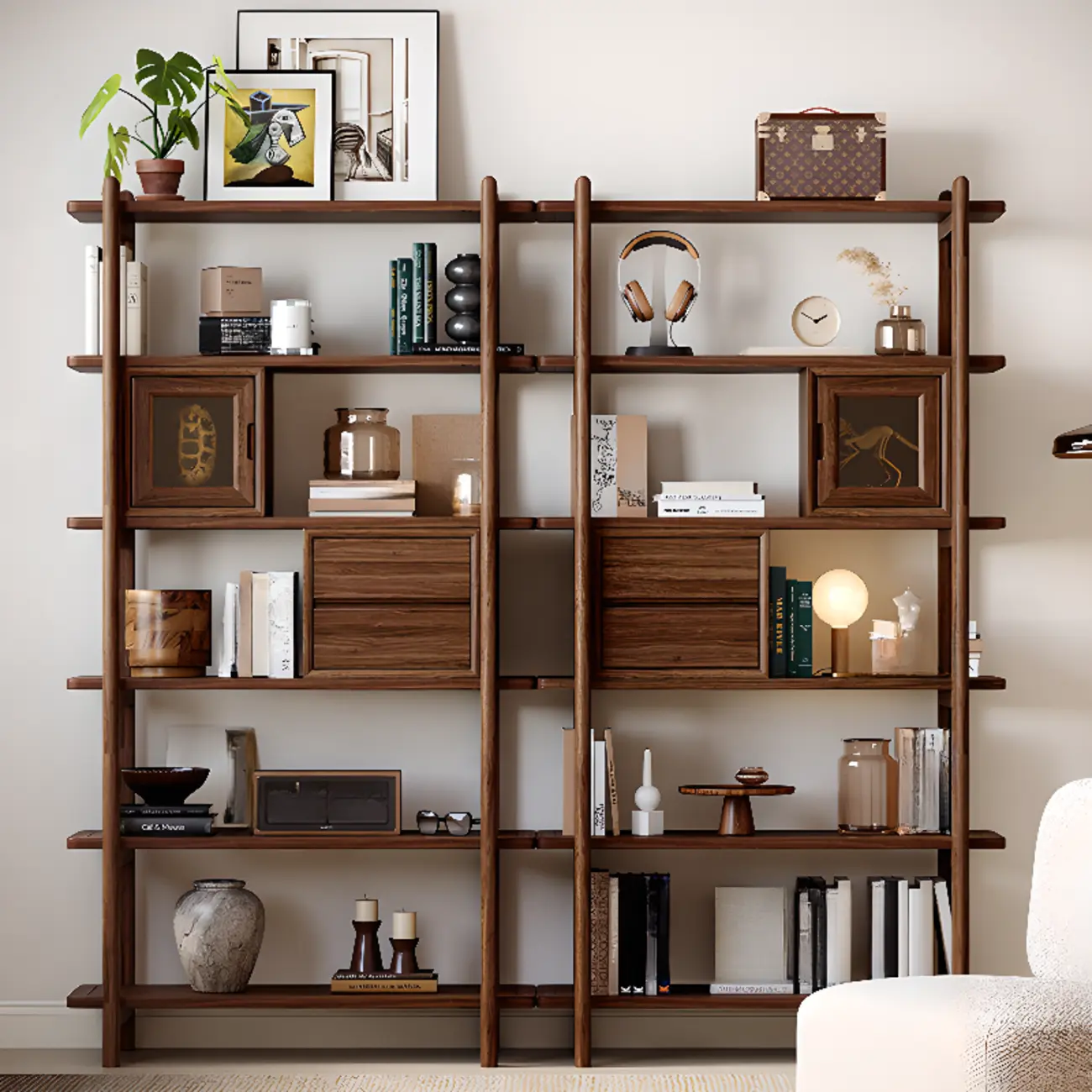 Black Walnut Open Back Wooden Vertical Display Bookshelf Image - 4 | homeyfad