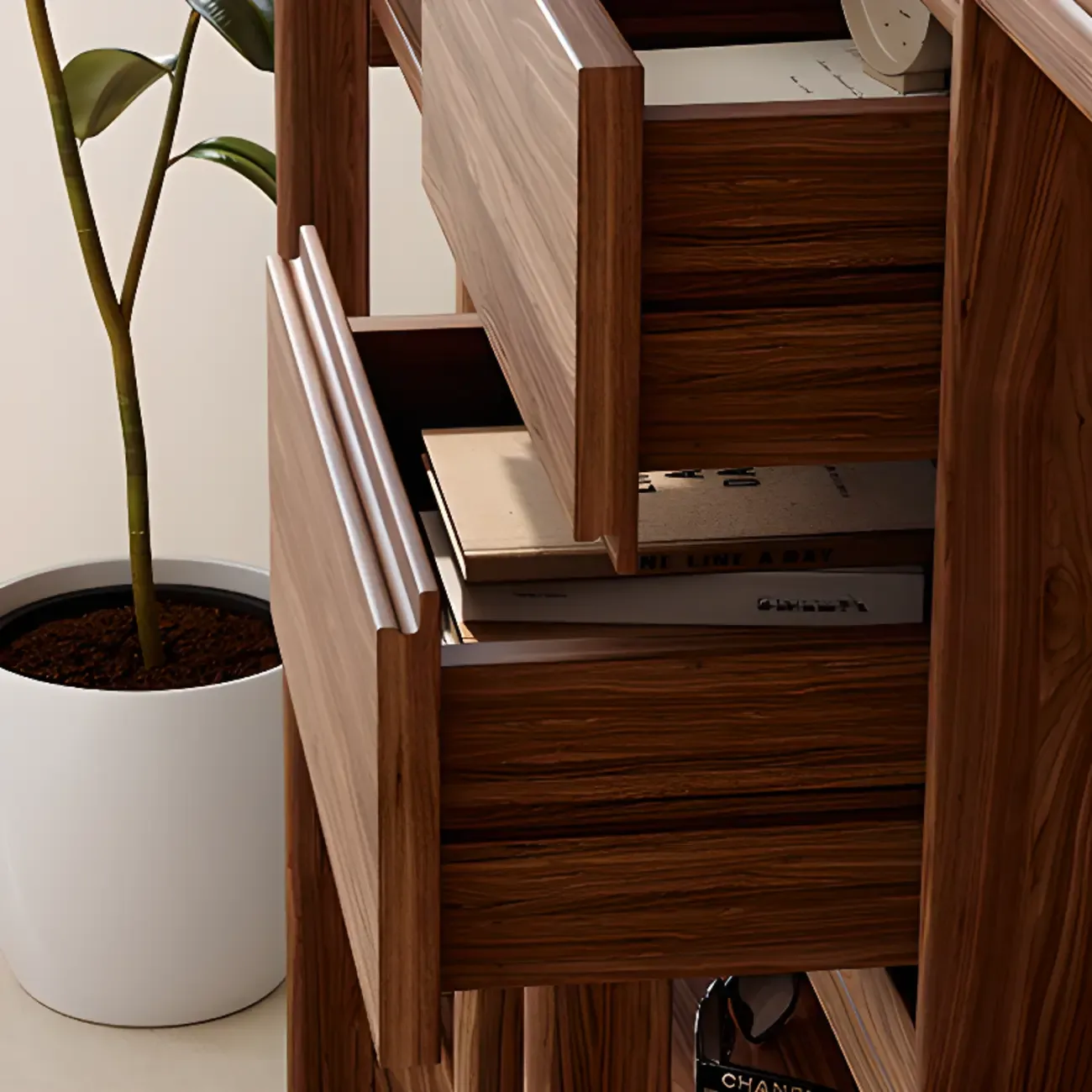 Black Walnut Open Back Wooden Vertical Display Bookshelf Image - 5