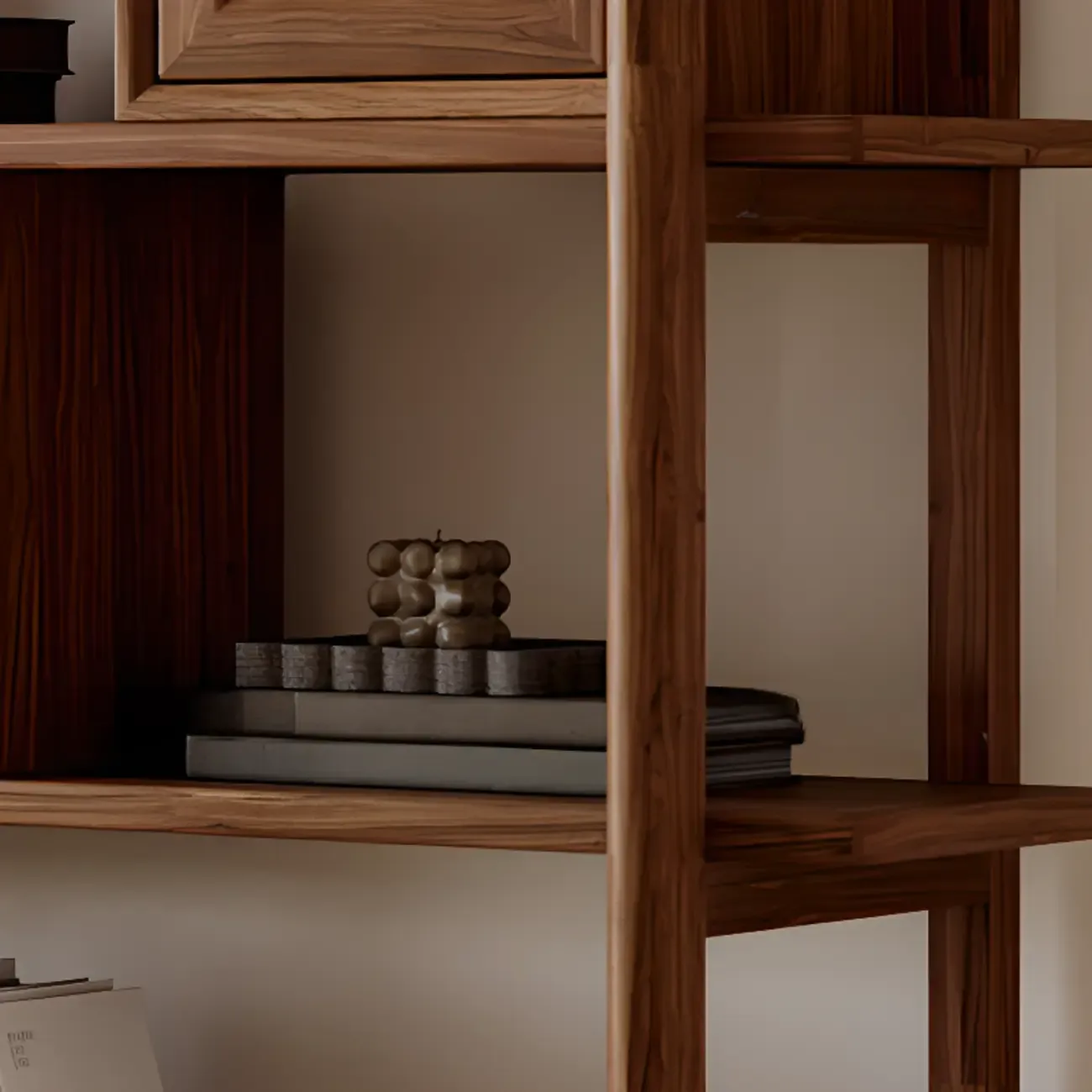 Black Walnut Open Back Wooden Vertical Display Bookshelf Image - 7