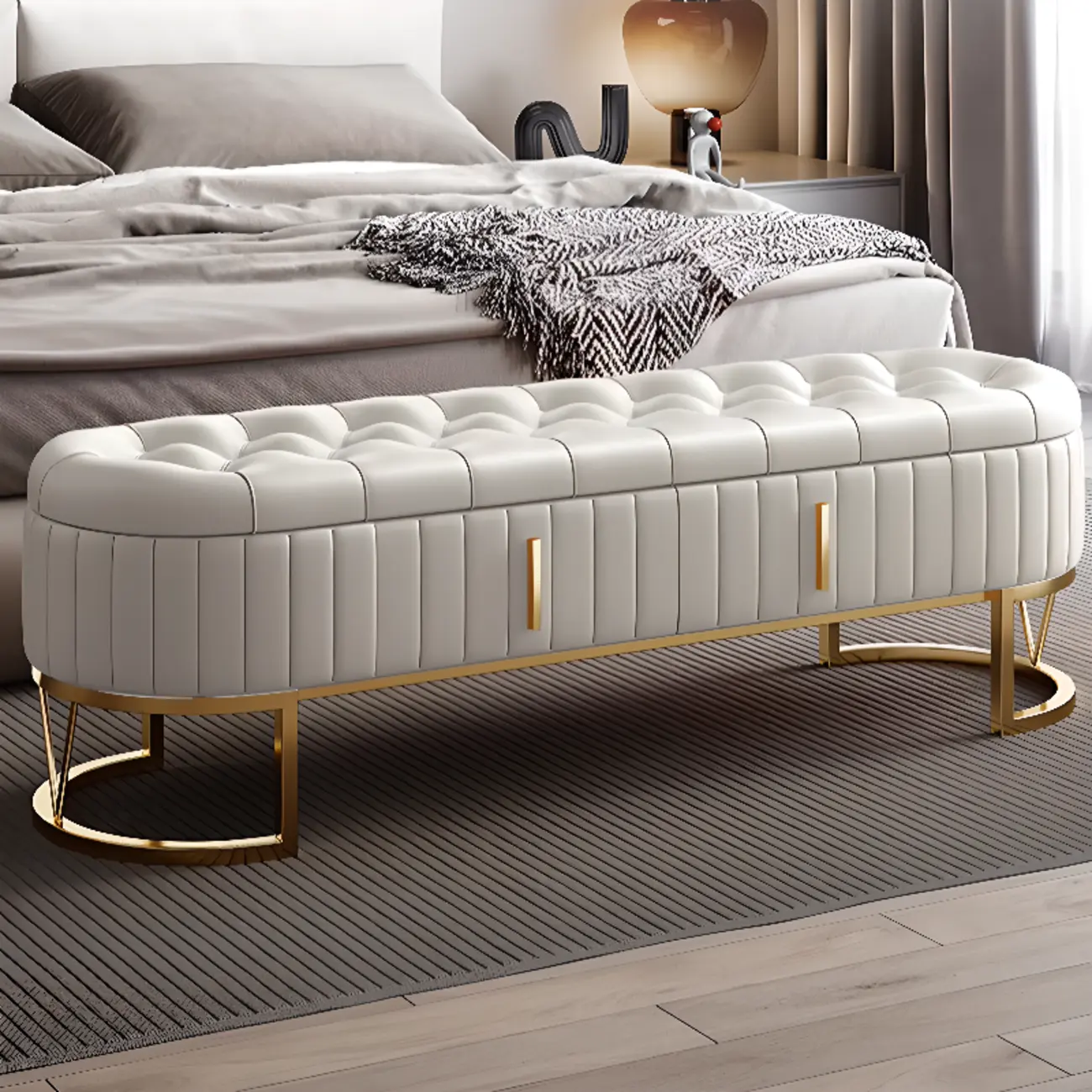 Cushioned Glam Upholstered Bedroom Bench With Drawers Image - 1 | homeyfad