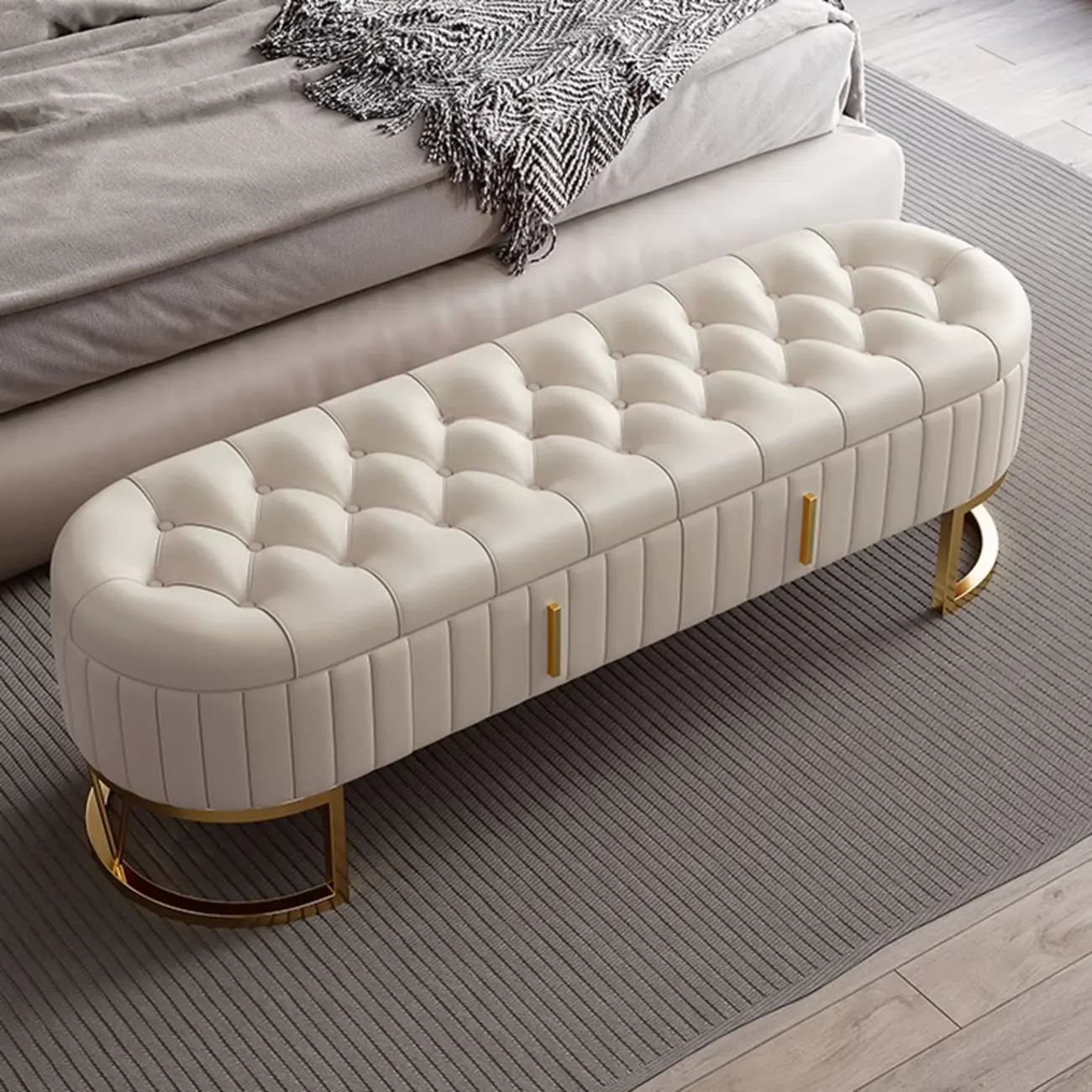 Cushioned Glam Upholstered Bedroom Bench With Drawers Image - 5 | homeyfad