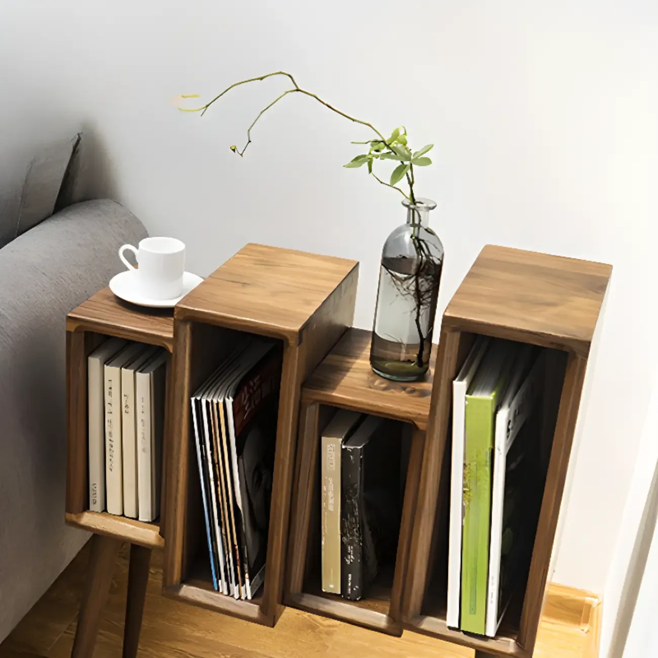 elegant Wood small freestanding Bookcase Closed Back Image - 4