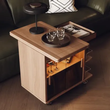 Natural Foldable Top Wood Storage Mobile Side Table Image - 2