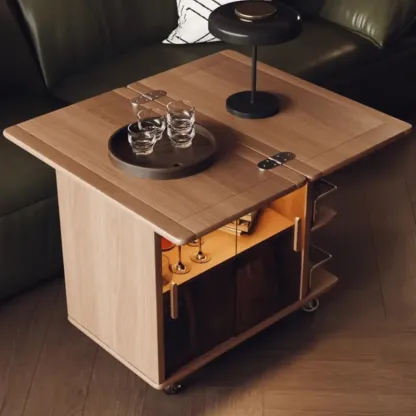 Natural Foldable Top Wood Storage Mobile Side Table Image - 3