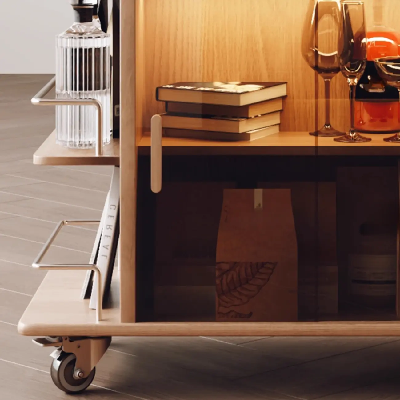 Natural Foldable Top Wood Storage Mobile Side Table Image - 8 | homeyfad