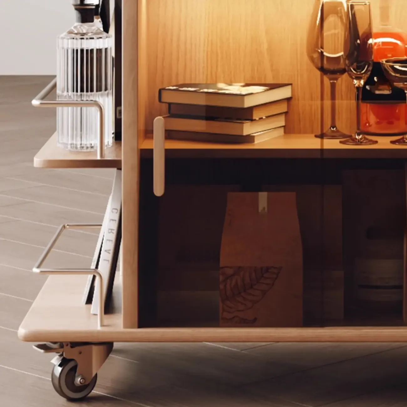 Natural Foldable Top Wood Storage Mobile Side Table Image - 8