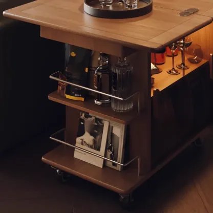 Natural Foldable Top Wood Storage Mobile Side Table Image - 9