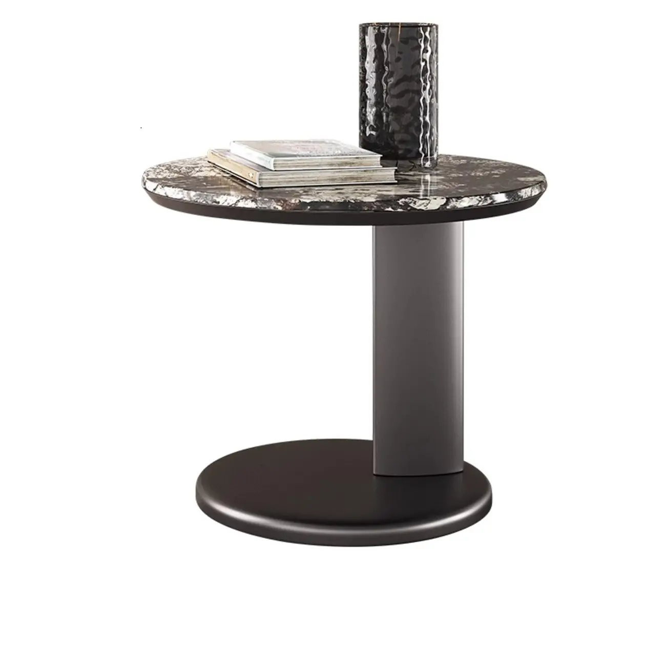 Modern Black Round C-shaped Side Table With Stone Top Image - 2 | homeyfad