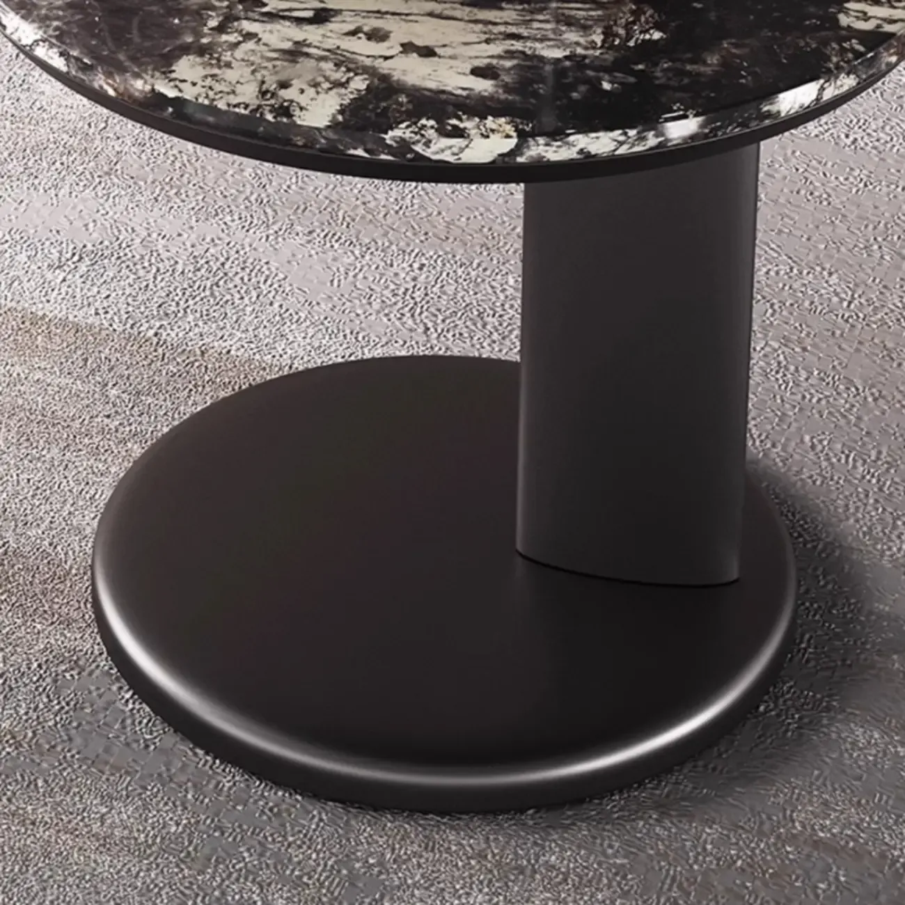 Modern Black Round C-shaped Side Table With Stone Top Image - 7