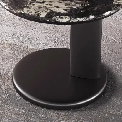 Modern Black Round C-shaped Side Table With Stone Top Image - 7