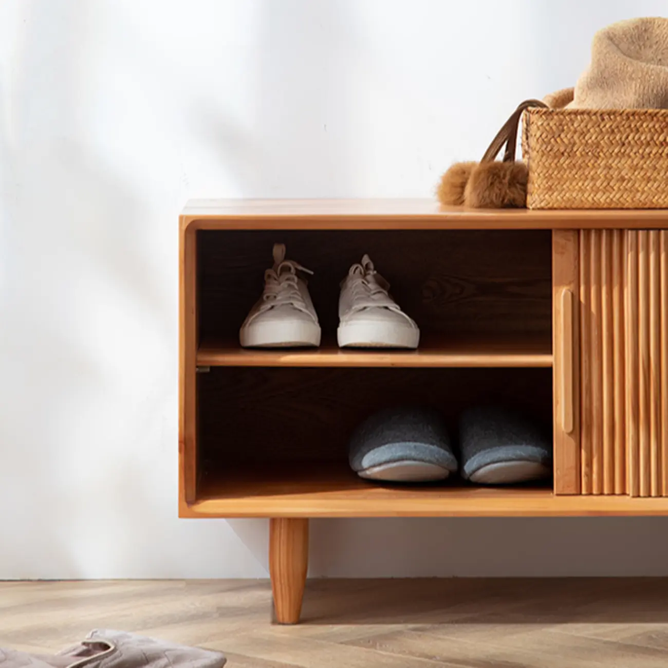 Modern Solid Wood 2 Tier Shoe Storage Bench Image - 6 | homeyfad