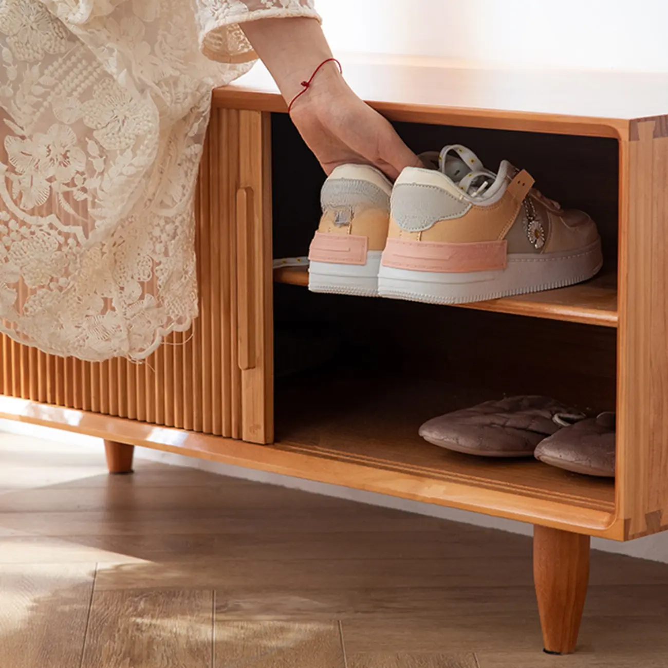 Modern Solid Wood 2 Tier Shoe Storage Bench Image - 8 | homeyfad