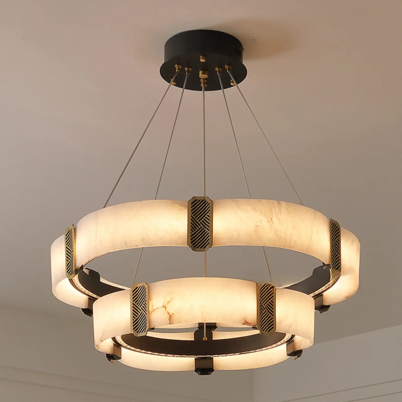 Contemporary Ring Metal Alabaster Chandelier Light Image - 1 | homeyfad