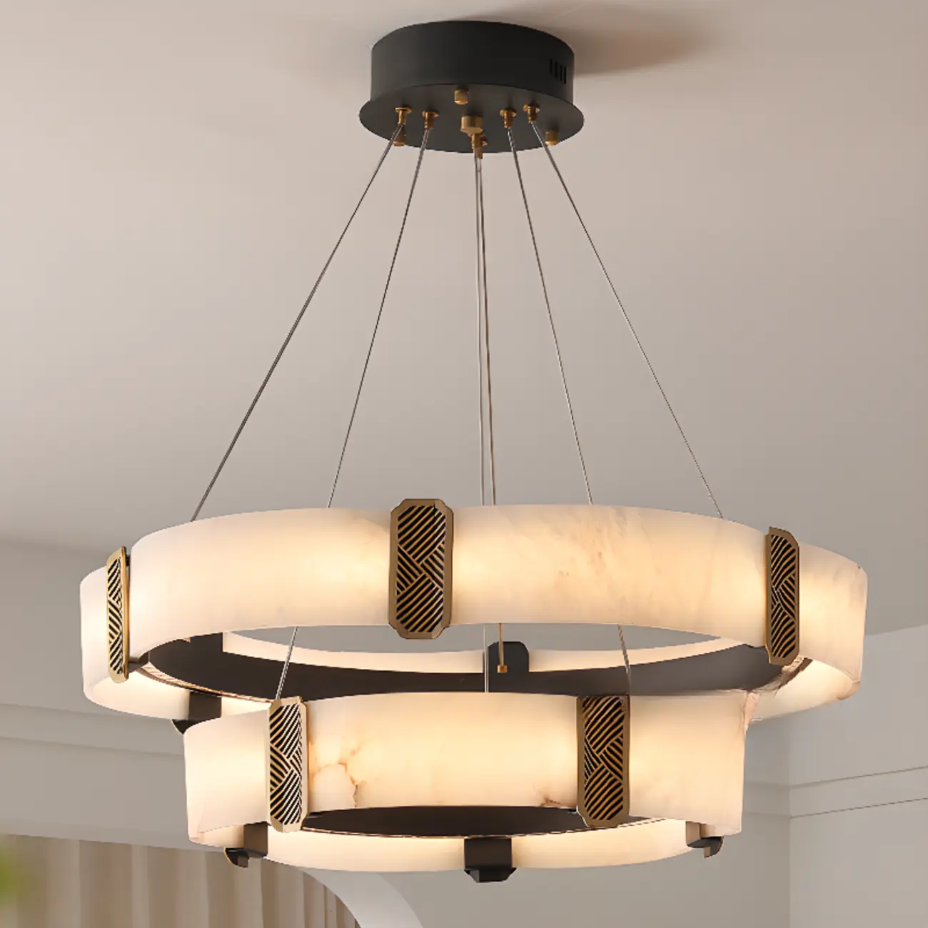 Contemporary Ring Metal Alabaster Chandelier Light Image - 4 | homeyfad