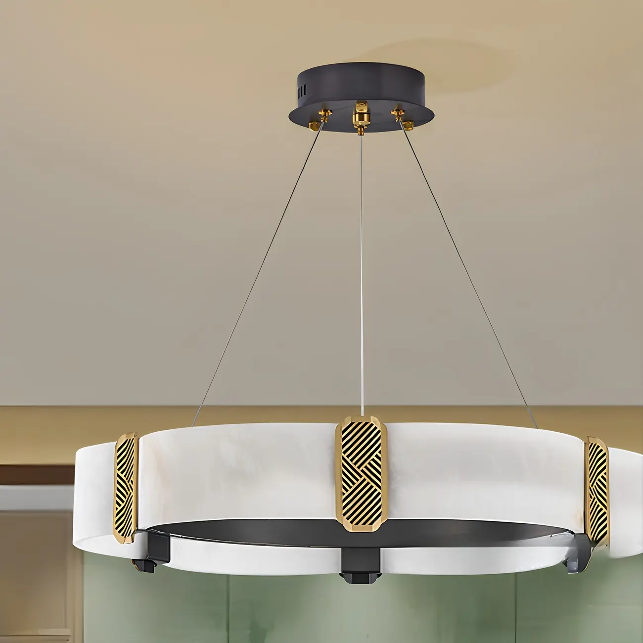 Contemporary Ring Metal Alabaster Chandelier Light Image - 6 | homeyfad