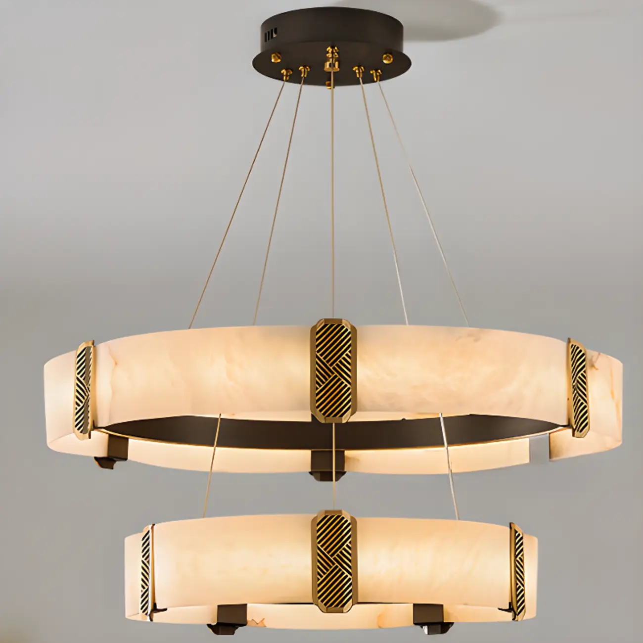 Contemporary Ring Metal Alabaster Chandelier Light Image - 7 | homeyfad