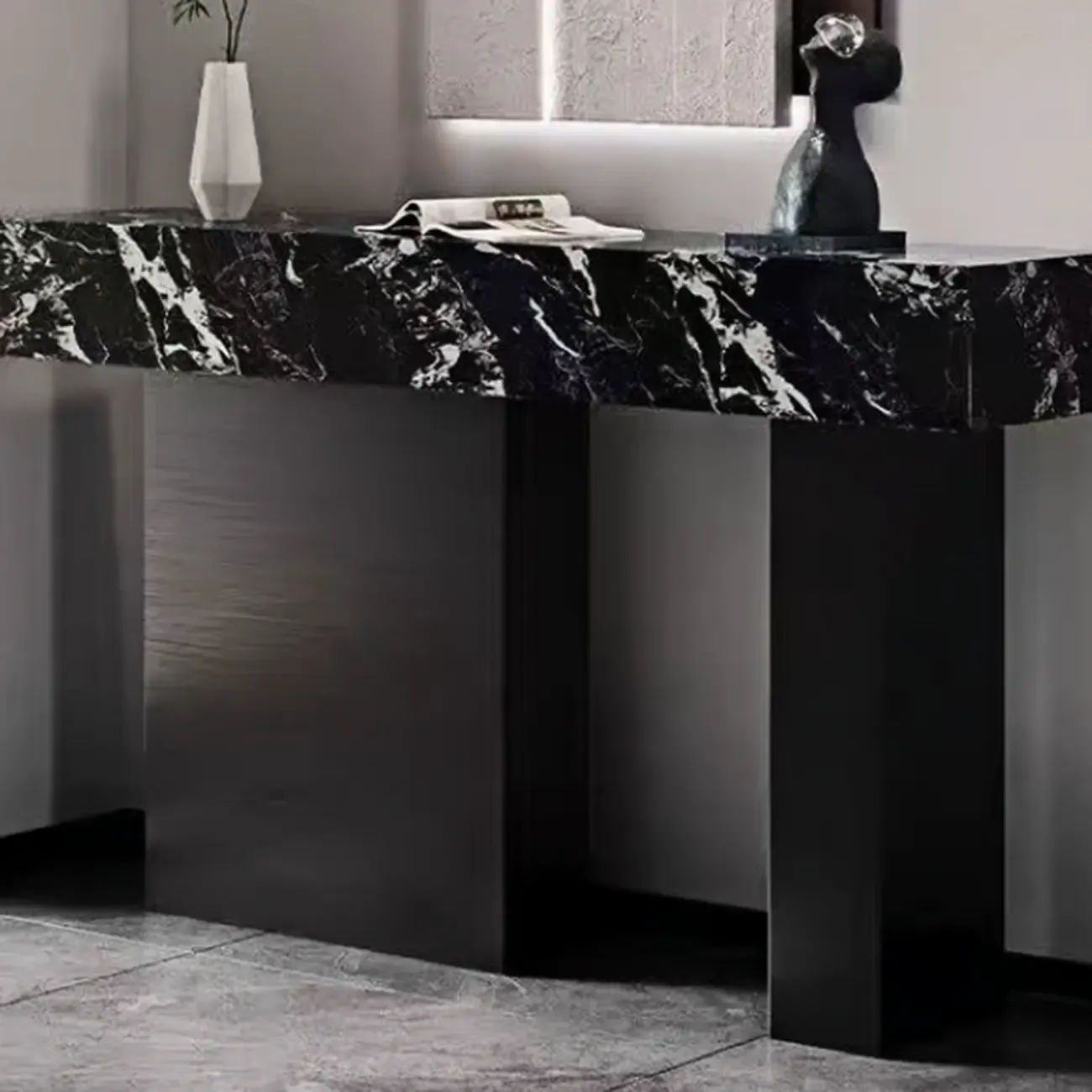 Luxury Stone Top Console Table With Stainless Steel Base Image - 2