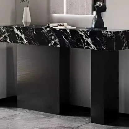 Luxury Stone Top Console Table With Stainless Steel Base Image - 2