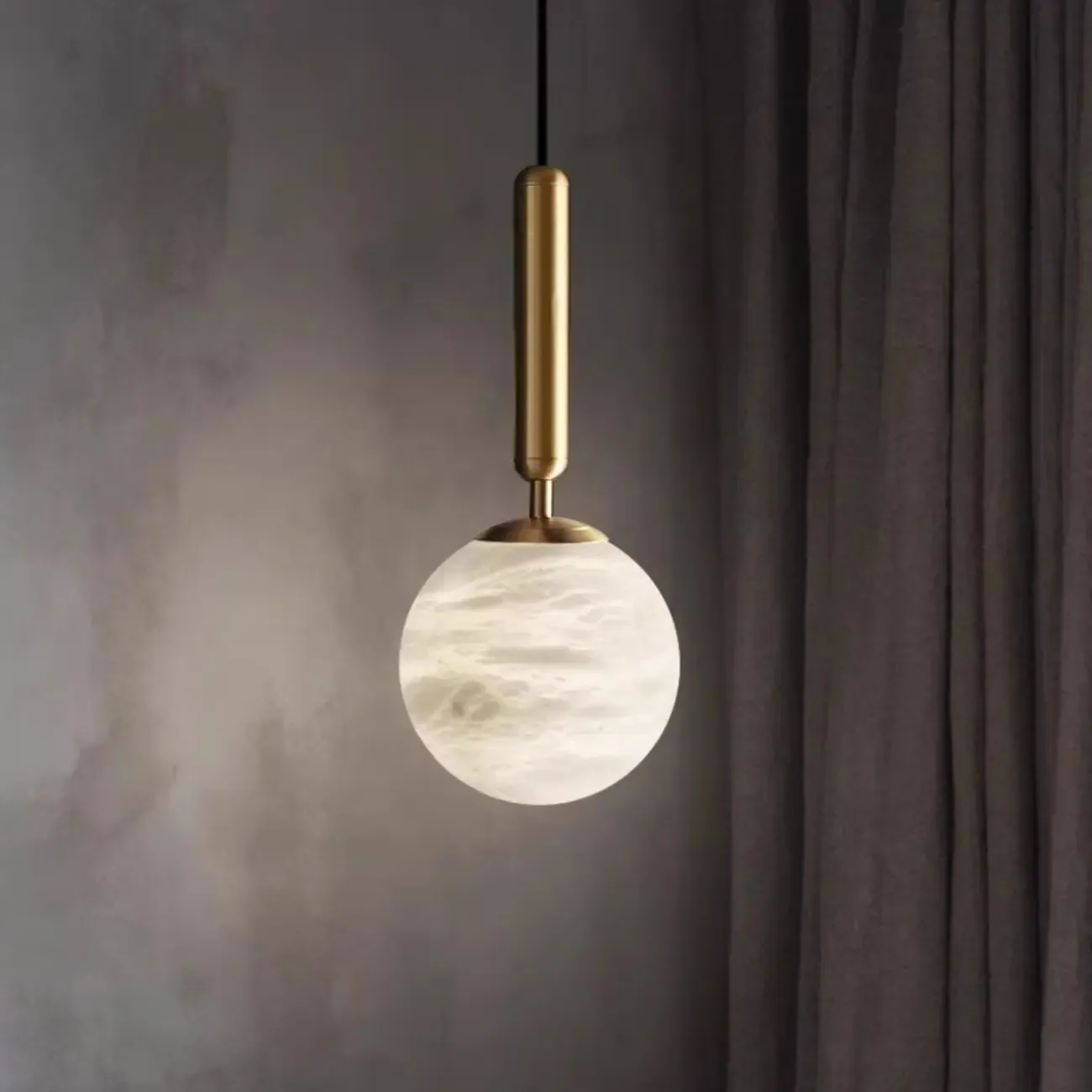 Minimalist Luxury Alabaster Gold Metal Globe Pendant Light Image - 1