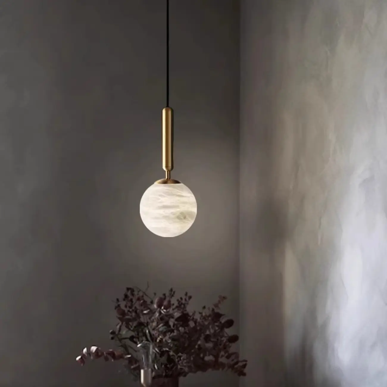 Minimalist Luxury Alabaster Gold Metal Globe Pendant Light Image - 3 | homeyfad