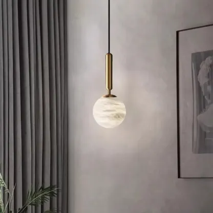 Minimalist Luxury Alabaster Gold Metal Globe Pendant Light Image - 4